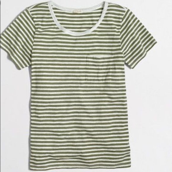 ✨ J.Crew Factory Green Striped Lurex Trim Pocket T-Shirt - Picture 1 of 1
